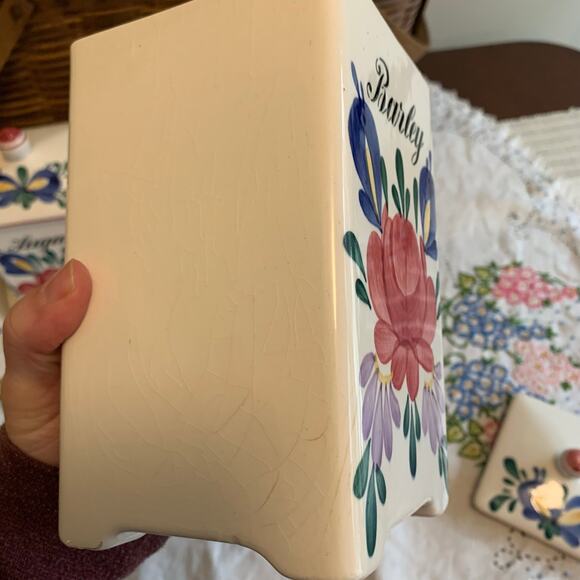 Vintage Rbein Ceramic Hand Painted Floral Kitchen Canister Set Made In Germany - Picture 5 of 16